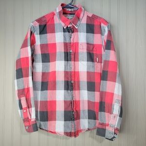Eddie Bauer Flannel Button Down Shirt Long Sleeve Slim Fit Red/Black Plaid Men L